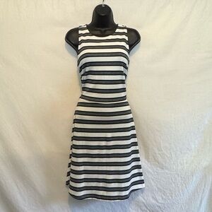 C-141 H&M White‎ & Black Stripe Racer Back Sleeveless MIDI Dress Size M